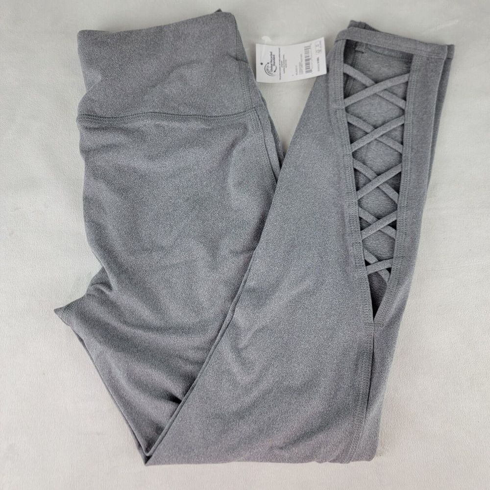 NEW Core 10‎ Legging High Waist S Gray Cut Out Yoga Running Gym Criss Cross